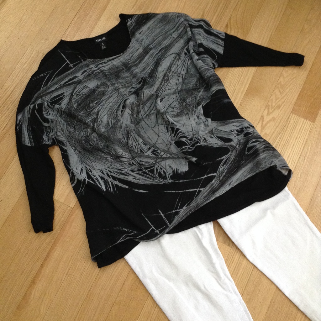 Ronen Chen Black Mixed Media Tunic Top, Size L/Xl